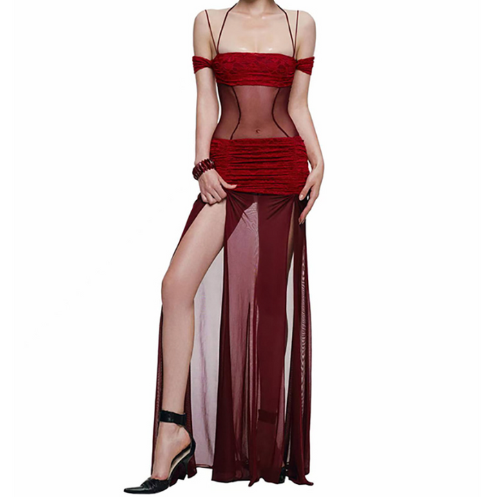 Ruched square neck slit halter cami maxi dress  | Festival Outfits Women