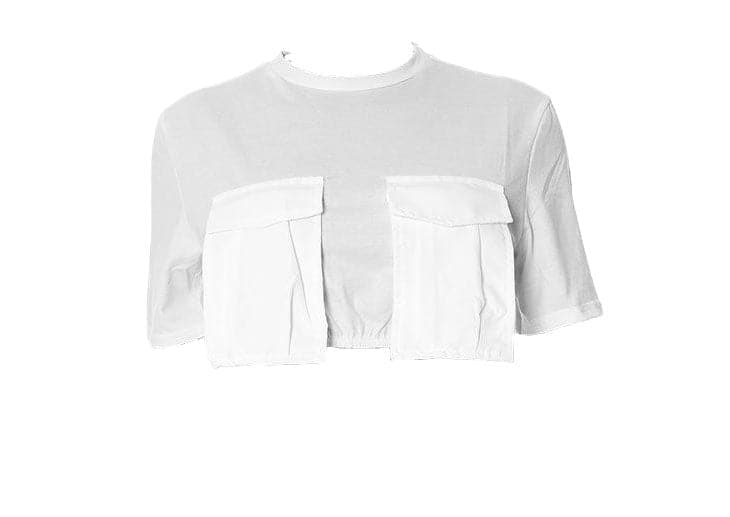 Rigar aljihu mai gajeren hannu ta crewneck | Kayan Biki na Mata