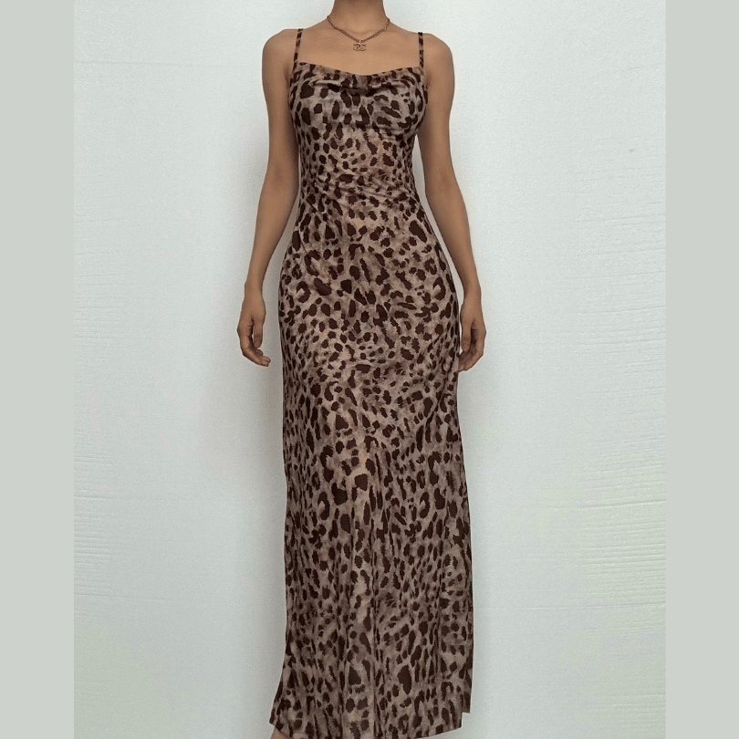 Leopard print cowl neck cami maxi dress  | Festival Outfits Women