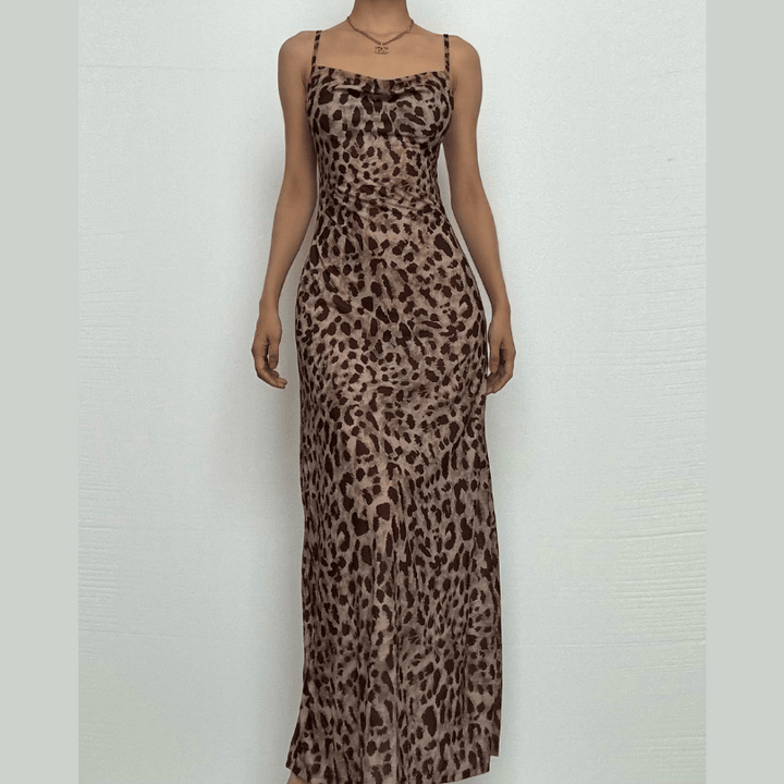 Leopard print cowl neck cami maxi dress  | Festival Outfits Women