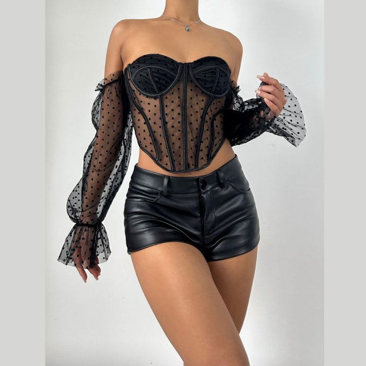 Long sleeve polka dot off shoulder corset top  | Festival Outfits Women