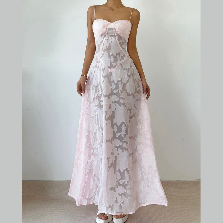 Textured solid zip-up spaghetti strap backless maxi dress