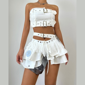 Irregular buckle patchwork lace mini skirt set  | Festival Outfits Women