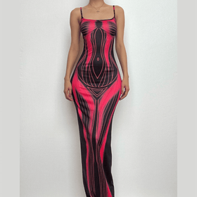 Body print contrast square neck backless cami maxi dress  | Festival Outfits Women