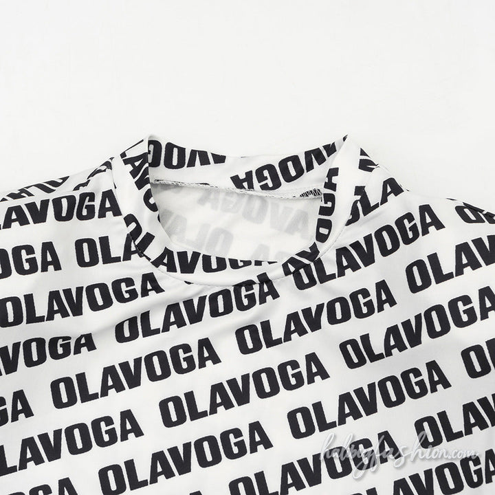 Crewneck letter print button sleeveless bodysuit - Halibuy - 5