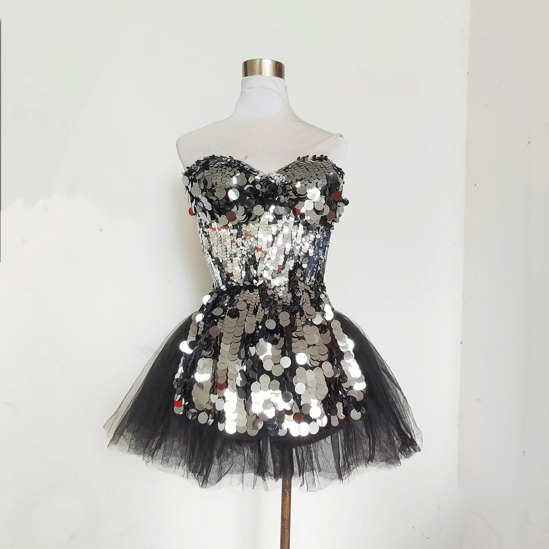 Sweetheart neck glitter mesh mini dress  | Festival Outfits Women