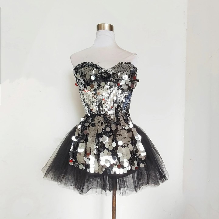 Sweetheart neck glitter mesh mini dress  | Festival Outfits Women