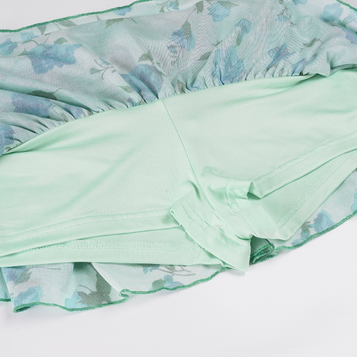 Flower print lace hem bowknot ruffle mini skirt  | Festival Outfits Women