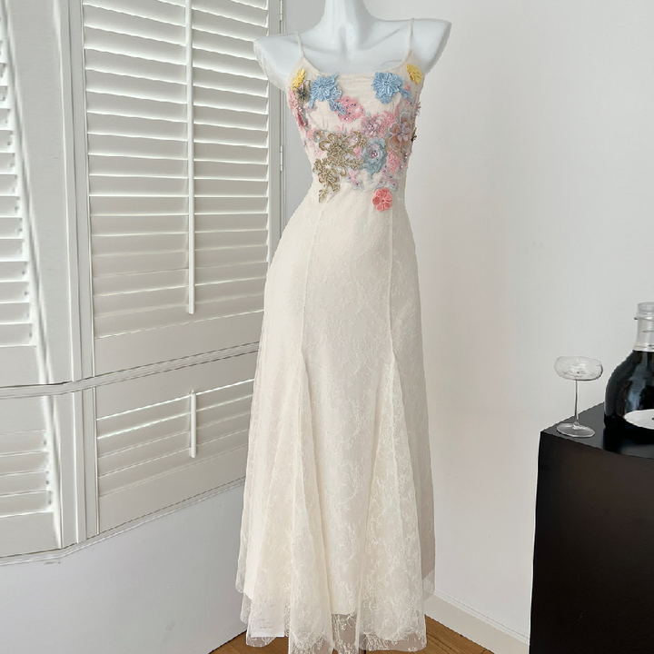 Flower embroidery u neck lace cami maxi dress  | Festival Outfits Women
