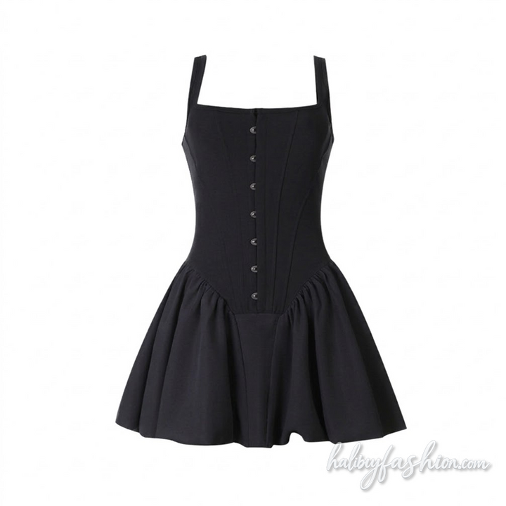 Square neck ruched backless cami mini dress