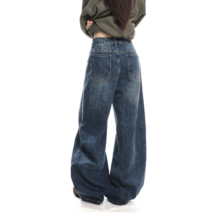 Rivet applique irregular pocket wide leg | Baggy Low Rise Jeans