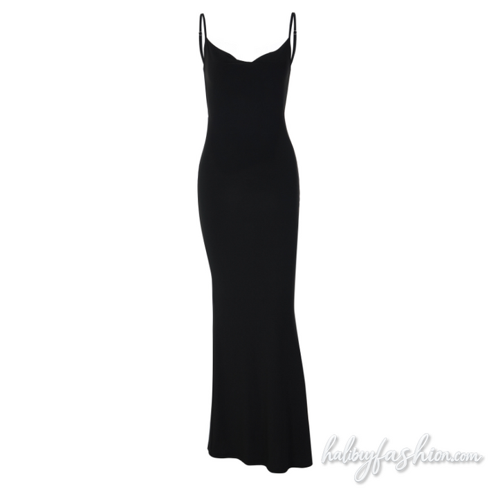 Glitter butterfly embroidery cowl neck cami maxi dress - Halibuy