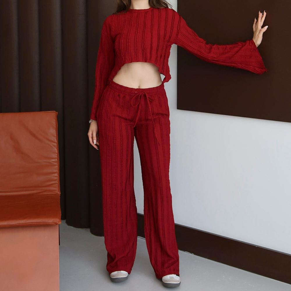 Long sleeve crewneck crop pant set  | Festival Outfits Women