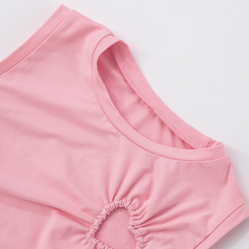Crewneck ruched heart hollow out irregular cut out top  | Festival Outfits Women