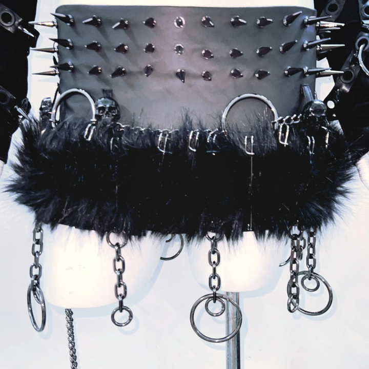 PU leather hollow out rivet applique high neck top