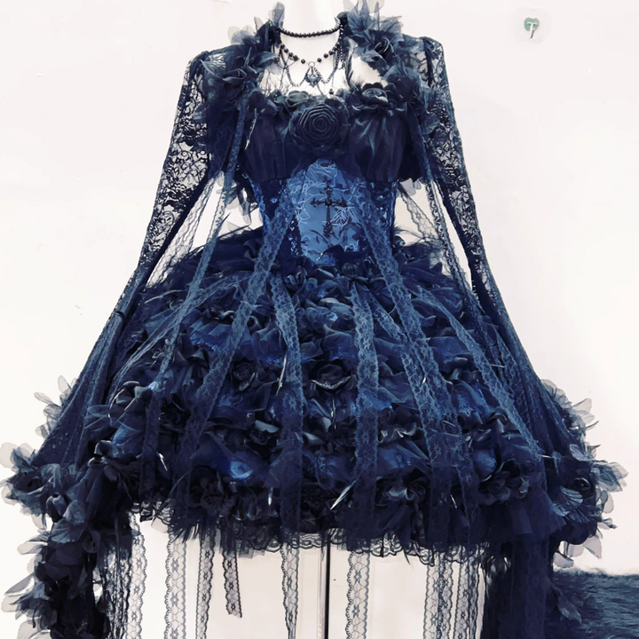 Flower applique feather velvet self tie mini dress  | Festival Outfits Women