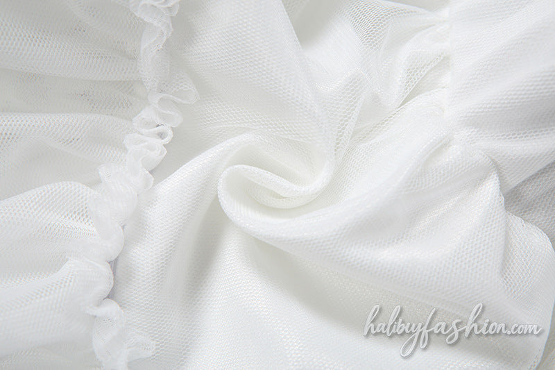 Ruched A line ruffle mesh solid mini skirt
