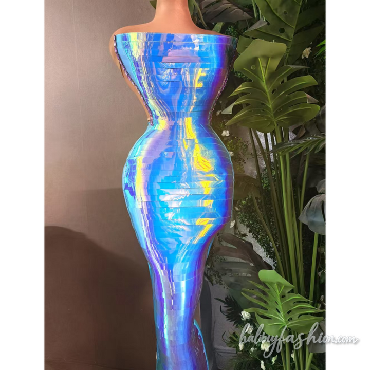 Metallic beaded backless tube maxi dress - Halibuy - 2