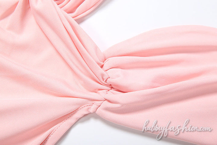 Ruched bowknot solid backless cami maxi dress
