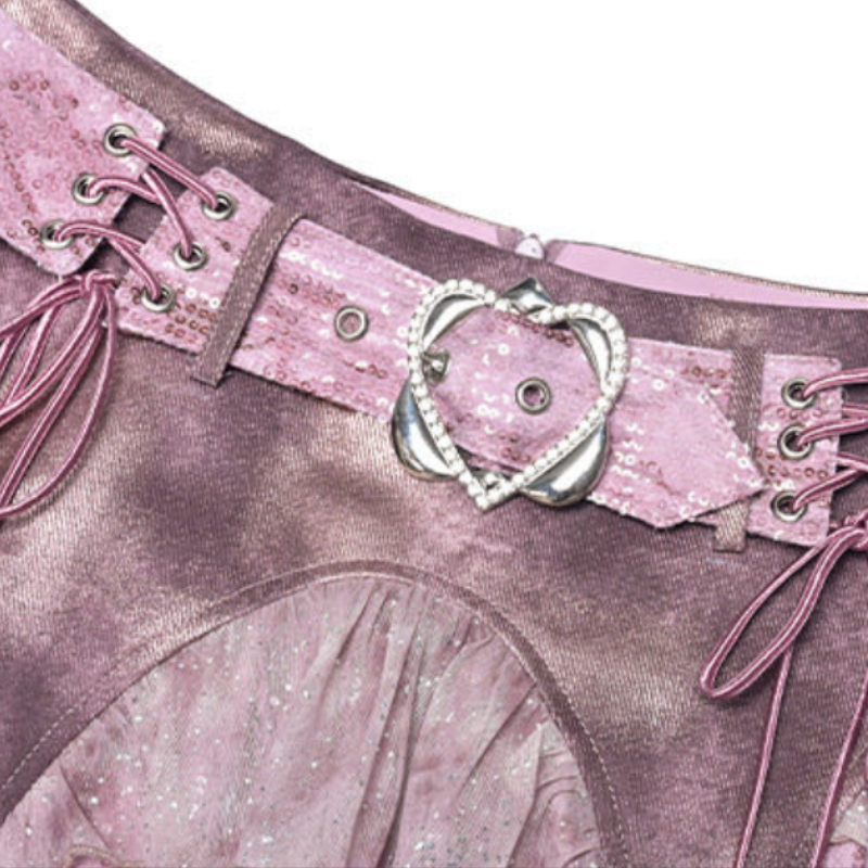 Irregular A line denim glitter mini skirt