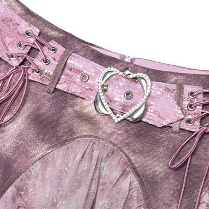 Irregular A line denim glitter mini skirt