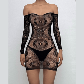 Long sleeve sheer lace solid mini dress  | Festival Outfits Women