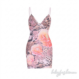 V neck flower print backless cami mini dress