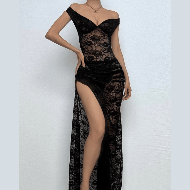 Off shoulder lace backless see through maxi skirt set  | Festival Outfits Women