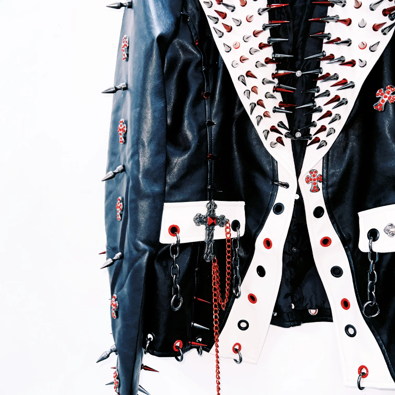 Long sleeve rivet PU leather turnover collar coat top  | Festival Outfits Women