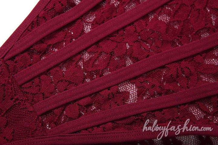 Long sleeve lace u neck hollow out bodysuit