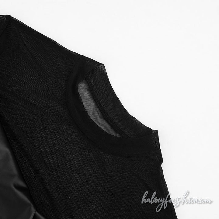 Crewneck short sleeve ruched mesh bodysuit