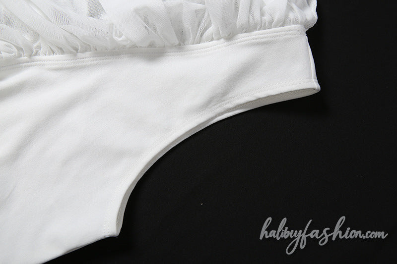 Ruched v neck mesh self tie solid top
