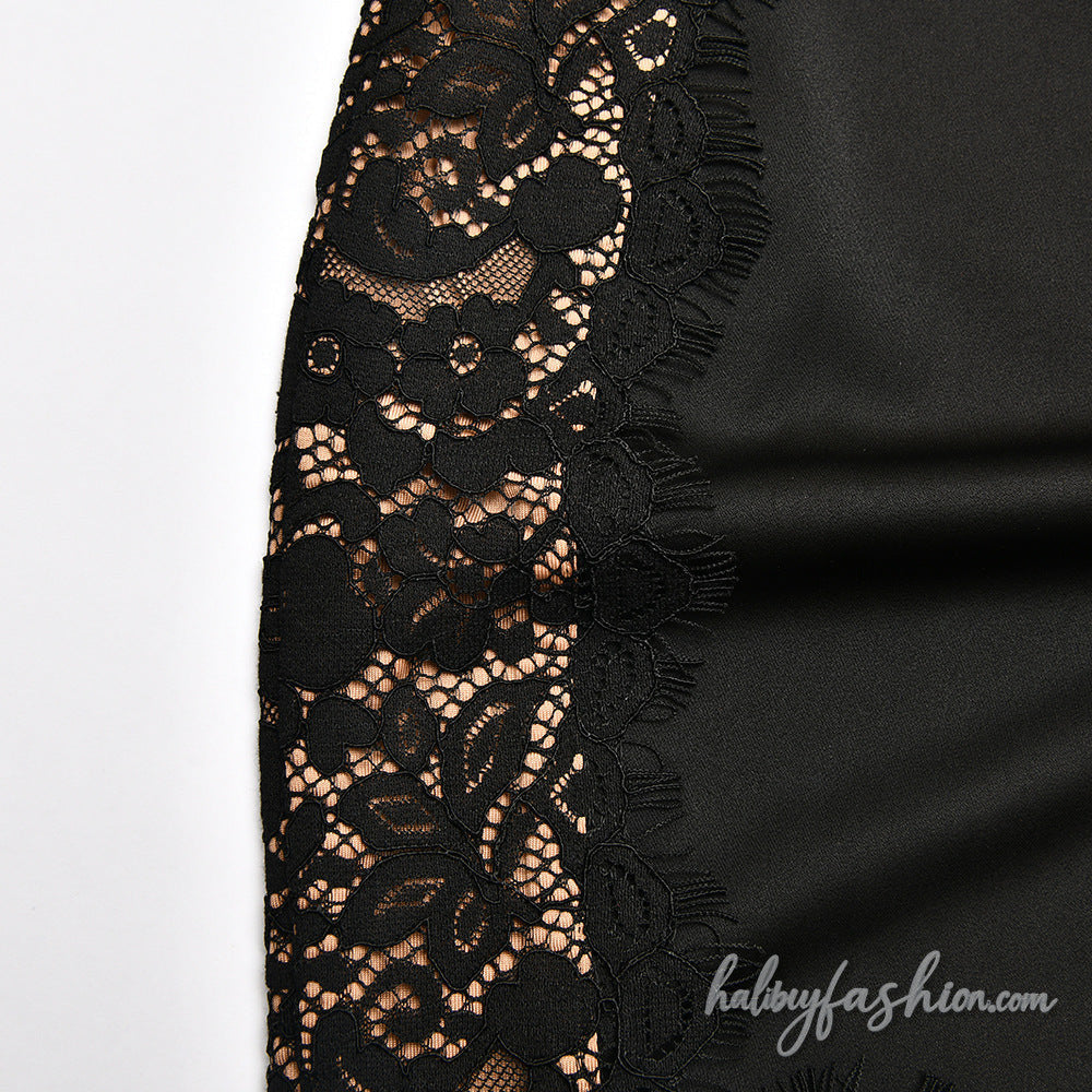 Lace hem halter u neck zip-up backless mini dress - Halibuy - 7