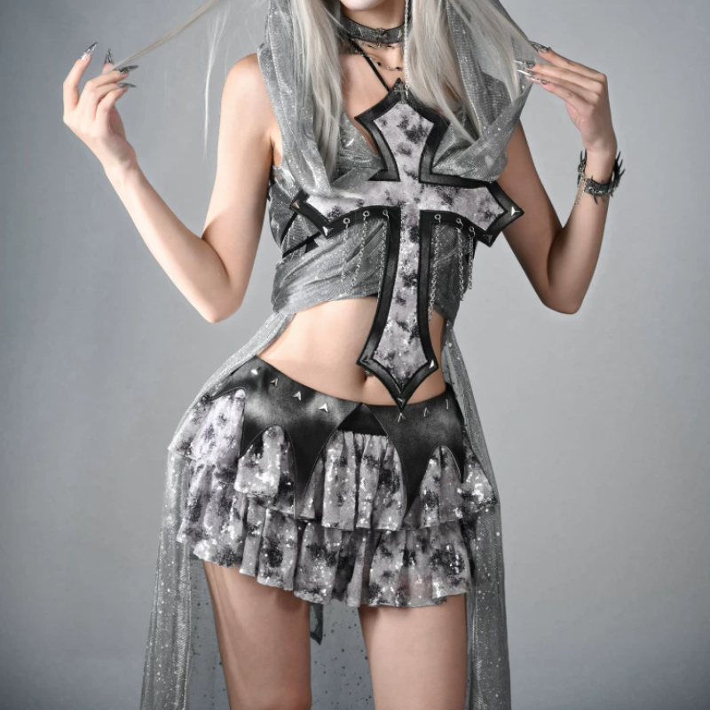 Glitter ruched A line contrast mini skirt