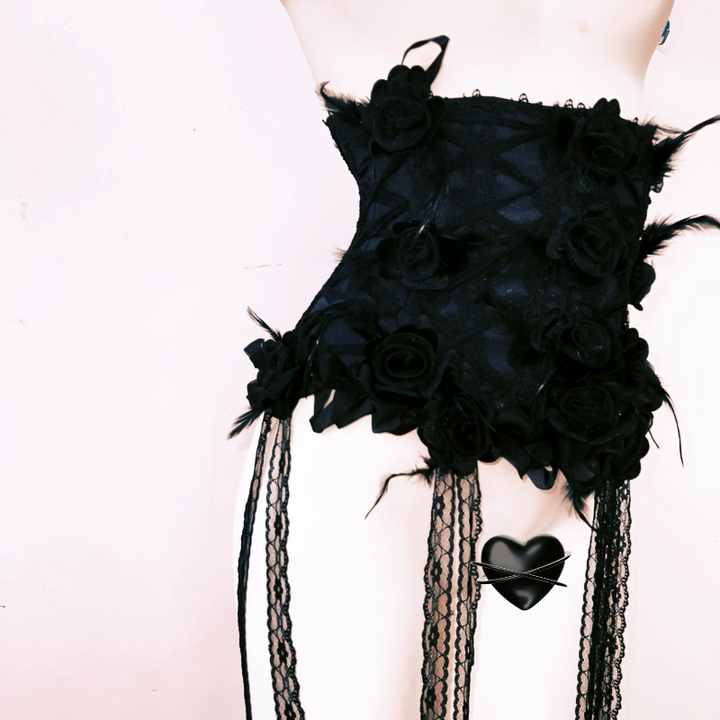 Feather flower applique lace hem corset  | Festival Outfits Women