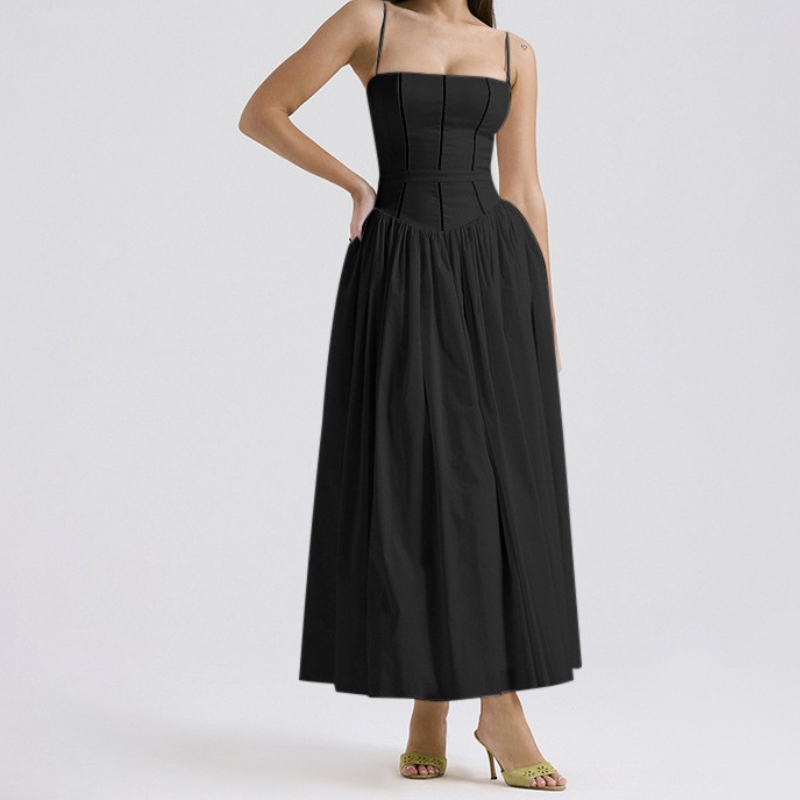 Square neck knotted ruched solid cami maxi dress  | Festival Outfits Women