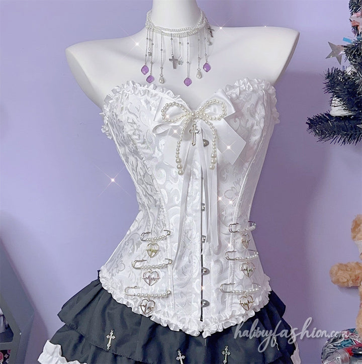 Bowknot beaded ruffle sweetheart neck tube top
