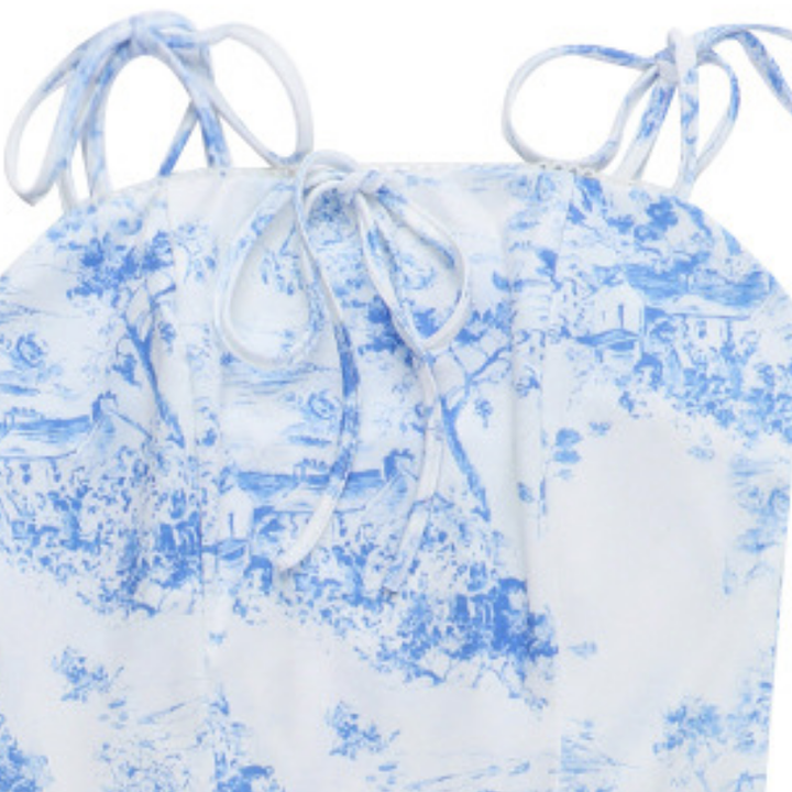 Square neck print self tie cami mini dress  | Festival Outfits Women