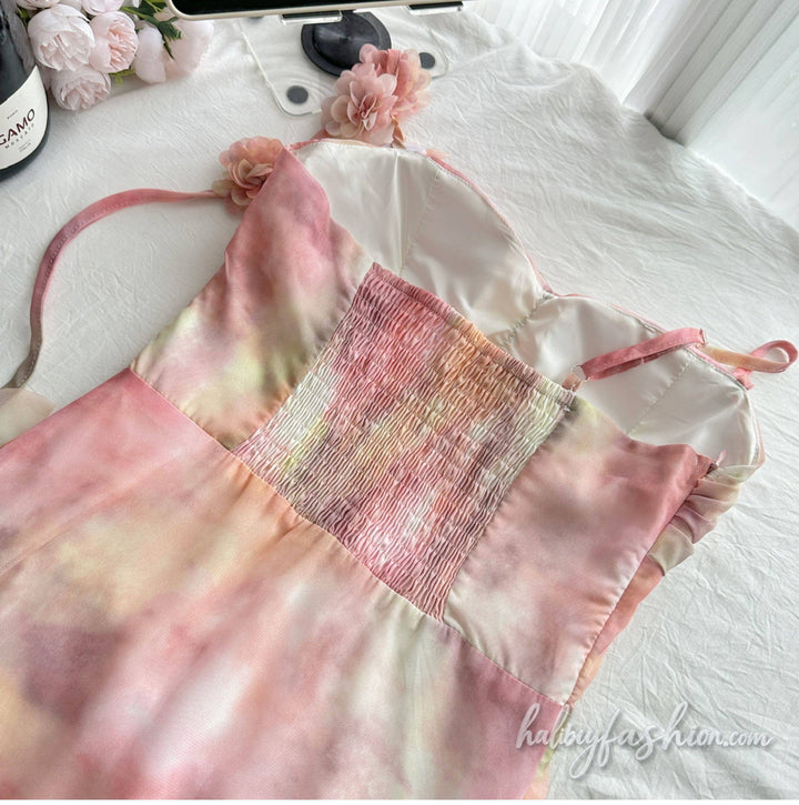 Irregular ruffle flower applique one shoulder midi dress - Halibuy - 8