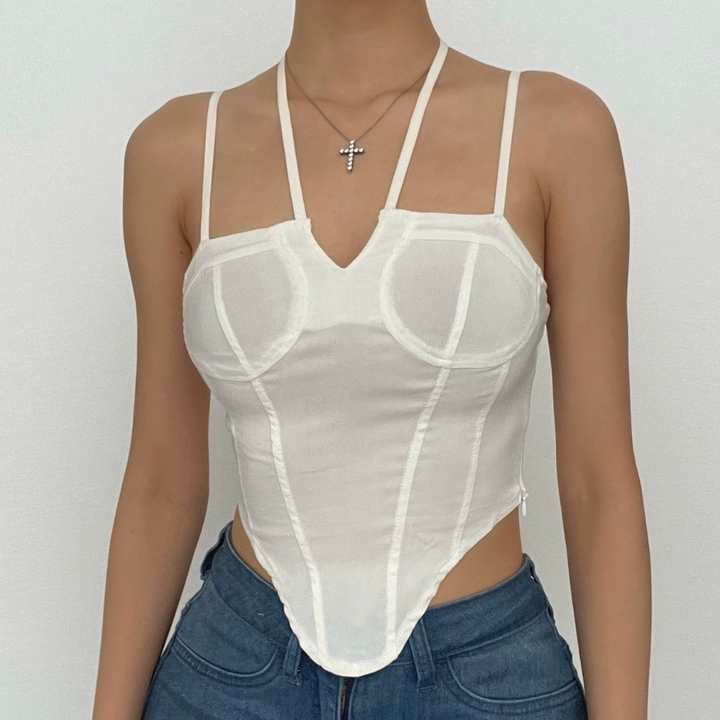 Solid halter notch neck self tie backless cami crop top-final-sale  | Festival Outfits Women