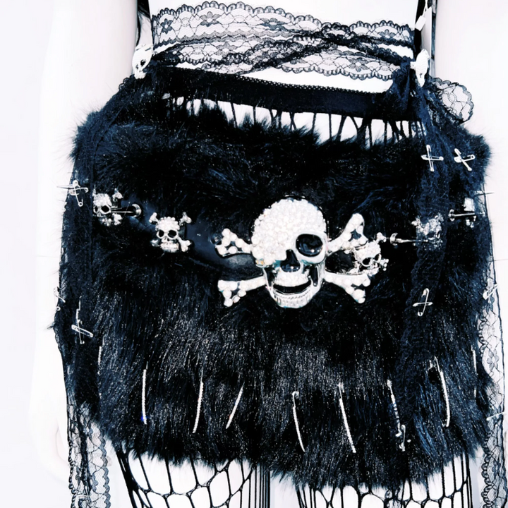 Long sleeve fluffy rivet skull applique top  | Festival Outfits Women