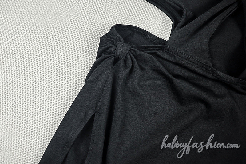 Irregular ruched hollow out slit cami maxi dress