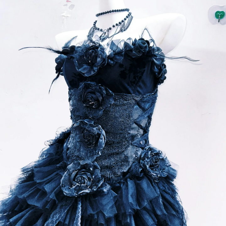 Flower applique ruffle feather tube maxi dress  | Festival Outfits Women-final-sale