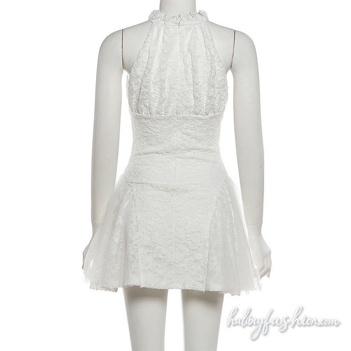 Lace zip-up ruched solid mini dress