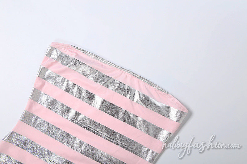 Striped metallic backless tube mini dress - Halibuy - 5