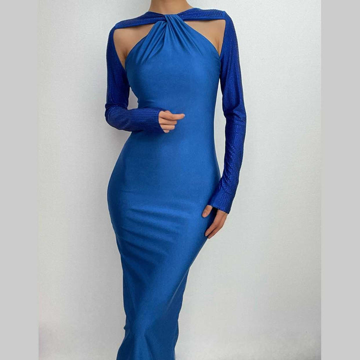 Long sleeve beaded zip-up hollow out patchwork cut out maxi dress-final-sale  | Festival Outfits Women