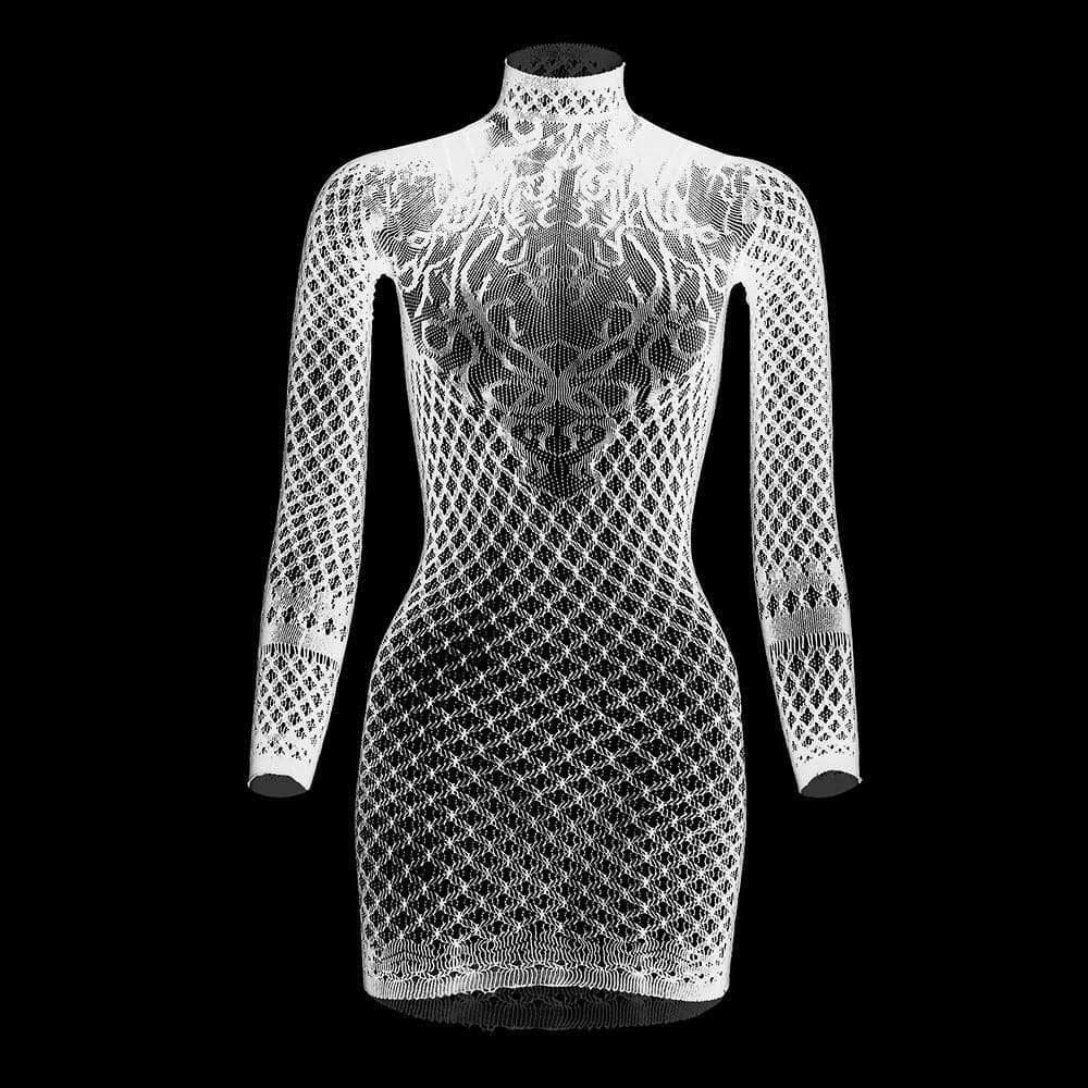 Long sleeve high neck net backless mini dress  | Festival Outfits Women