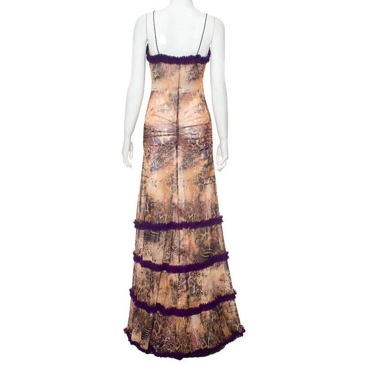 Ruffle spaghetti strap sheer mesh irregular slit maxi dress-final-sale