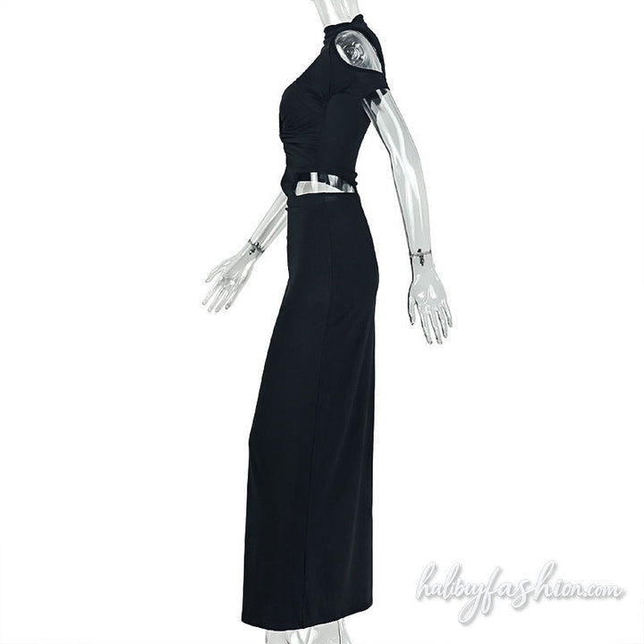Irregular ruched hollow out slit cami maxi dress