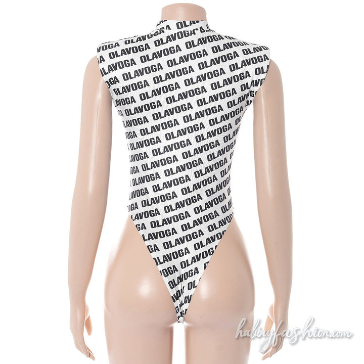 Crewneck letter print button sleeveless bodysuit - Halibuy - 6